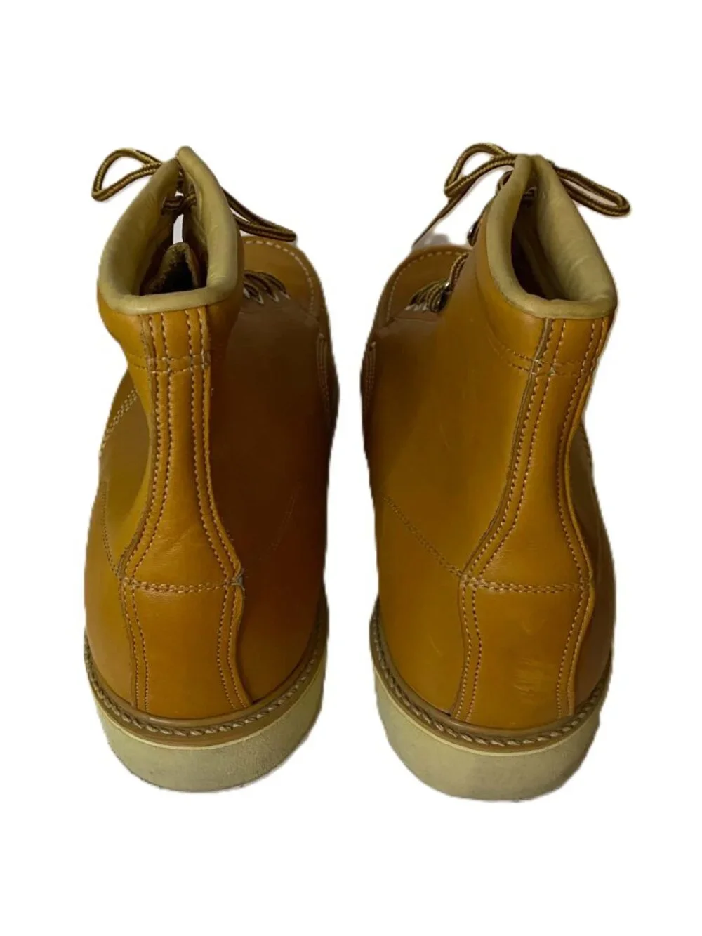 Vintage USA Made Moc Toe Work Boots Men's Size 16 D Tan Leather Wedge Sole